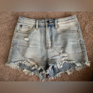Distressed Light Blue Denim Shorts